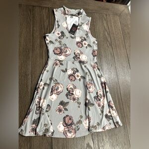 Grey floral stretchy cut out high neck dress size M